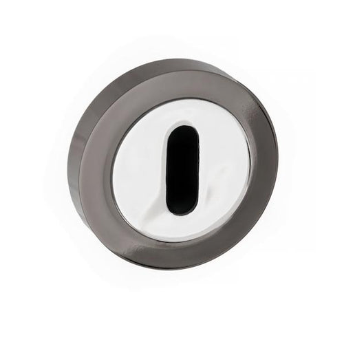 STATUS Key Escutcheon on Round Rose - Black Nickel/Polished Chrome
