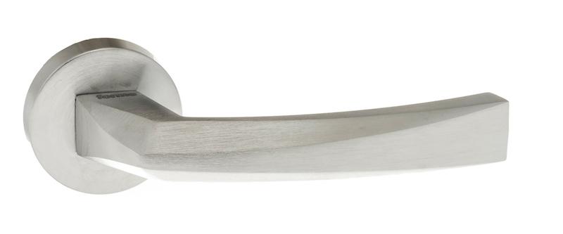 Forme Crystal Designer Lever on Minimal Round Rose - Satin Chrome