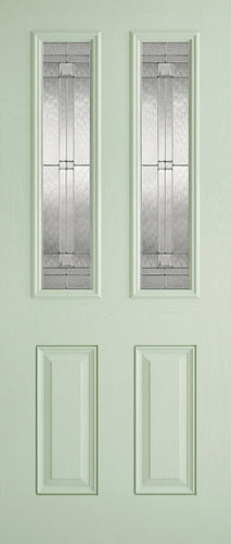 Malton 2L Glazed External Pre-Finished Light Green Front Face With White Inside Face and Edges Doors 813 x 2032