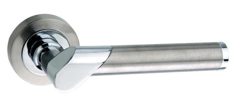 Mediterranean Tunis Lever on Round Rose - Satin Nickel/Polished Chrome