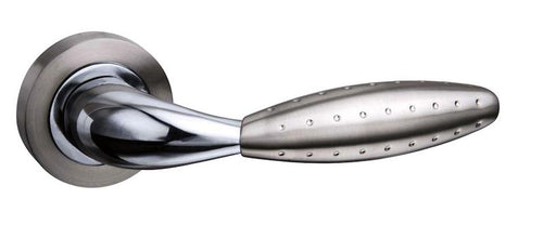 Mediterranean Oran Lever on Round Rose - Satin Nickel/Polished Chrome