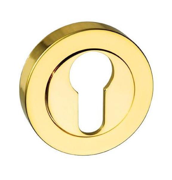 Mediterranean Euro Escutcheon on Round Rose - Polished Brass