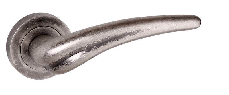 Old English York Lever on Round Rose - Distressed Silver