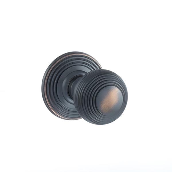 Old English Ripon Solid Brass Reeded Mortice Knob on Concealed Fix Rose - Antique Copper