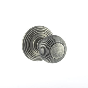 Old English Ripon Solid Brass Reeded Mortice Knob on Concealed Fix Rose - Distressed Silver