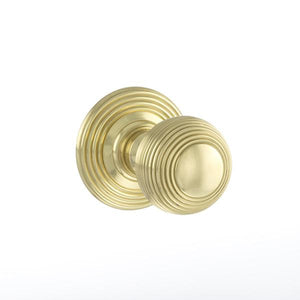 Old English Ripon Solid Brass Reeded Mortice Knob on Concealed Fix Rose - Polished Brass