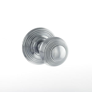 Old English Ripon Solid Brass Reeded Mortice Knob on Concealed Fix Rose - Polished Chrome