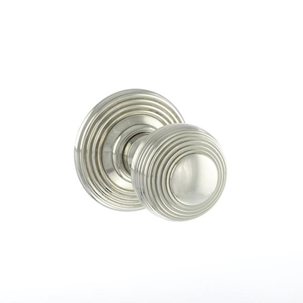 Old English Ripon Solid Brass Reeded Mortice Knob on Concealed Fix Rose - Polished Nickel