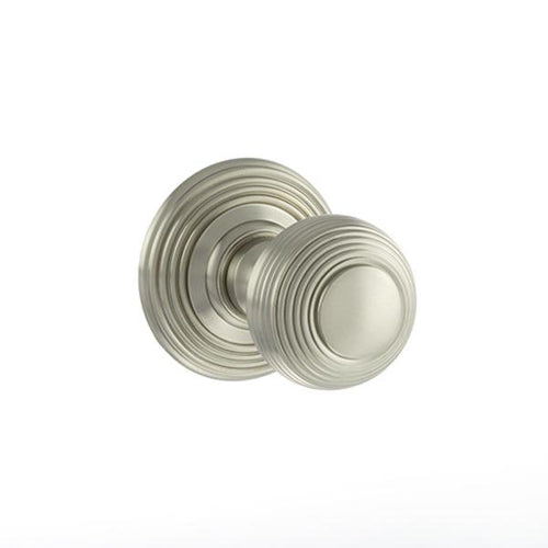 Old English Ripon Solid Brass Reeded Mortice Knob on Concealed Fix Rose - Satin Nickel