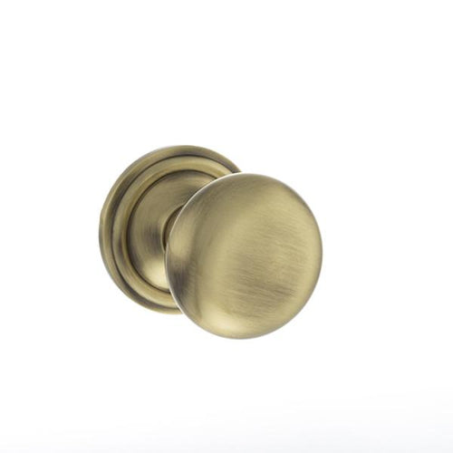 Old English Harrogate Solid Brass Mushroom Mortice Knob on Concealed Fix Rose - Antique Brass