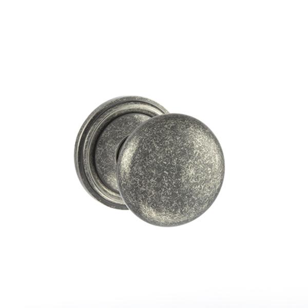 Old English Harrogate Solid Brass Mushroom Mortice Knob on Concealed Fix Rose - Distressed Silver