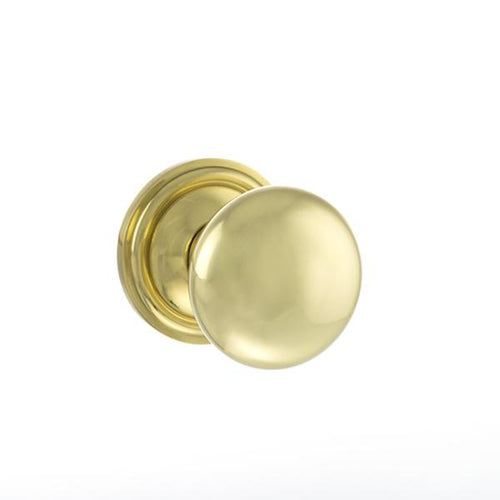 Old English Harrogate Solid Brass Mushroom Mortice Knob on Concealed Fix Rose - Polished Brass