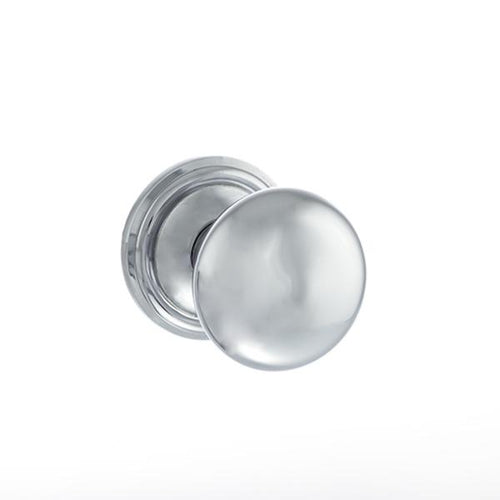 Old English Harrogate Solid Brass Mushroom Mortice Knob on Concealed Fix Rose - Polished Chrome