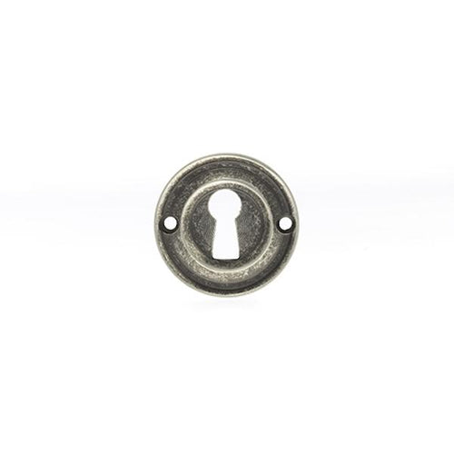 Old English Solid Brass Open Key Hole Escutcheon - Distressed Silver