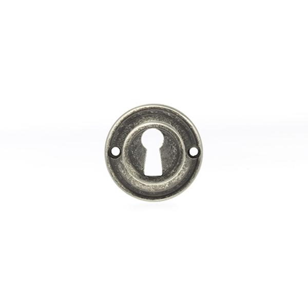 Old English Solid Brass Open Key Hole Escutcheon - Distressed Silver