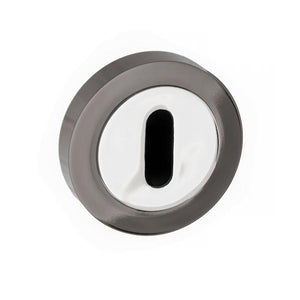 STATUS Key Escutcheon on Round Rose - Black Nickel/Polished Chrome