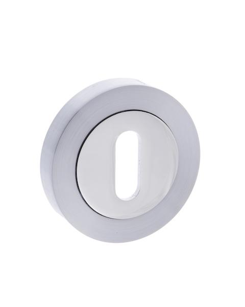 STATUS Key Escutcheon on Round Rose - Satin Chrome/Polished Chrome